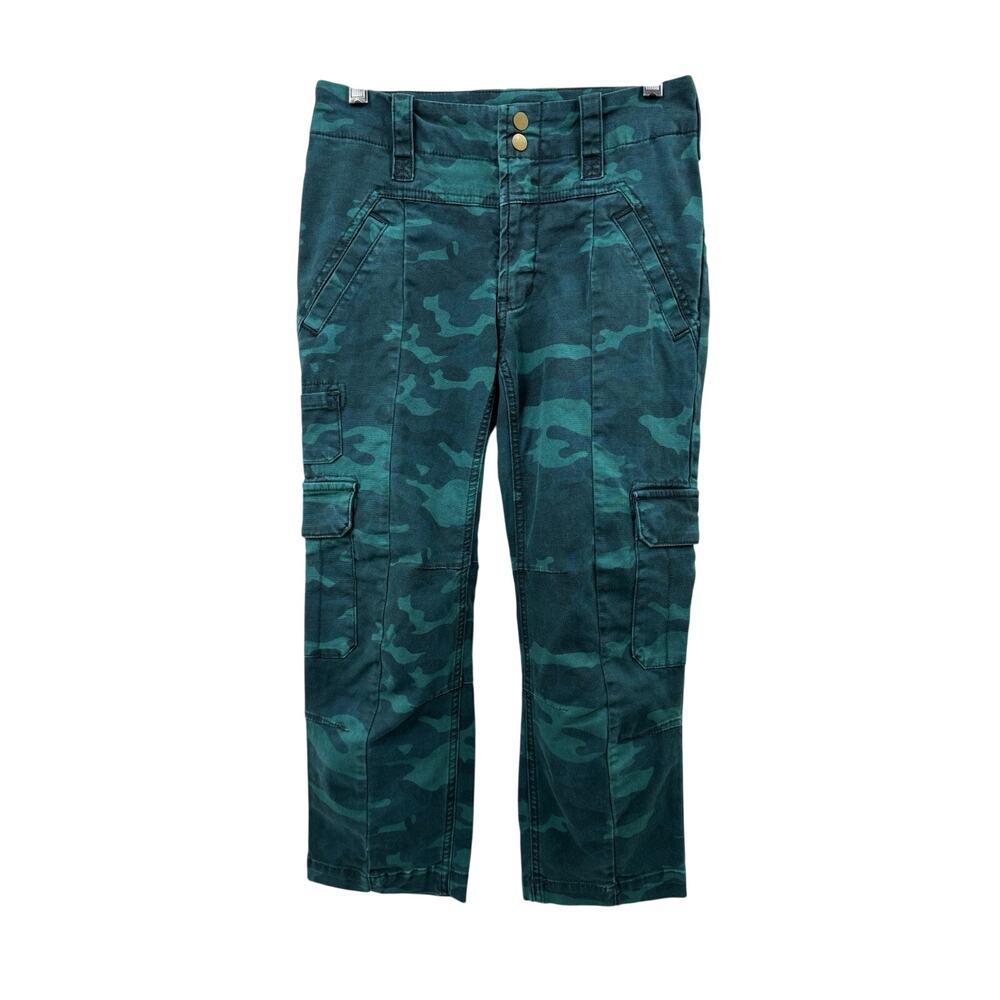 Anthropologie Austin Camo Teal Green Camoflage Cargo Pants Capris Size 25P
